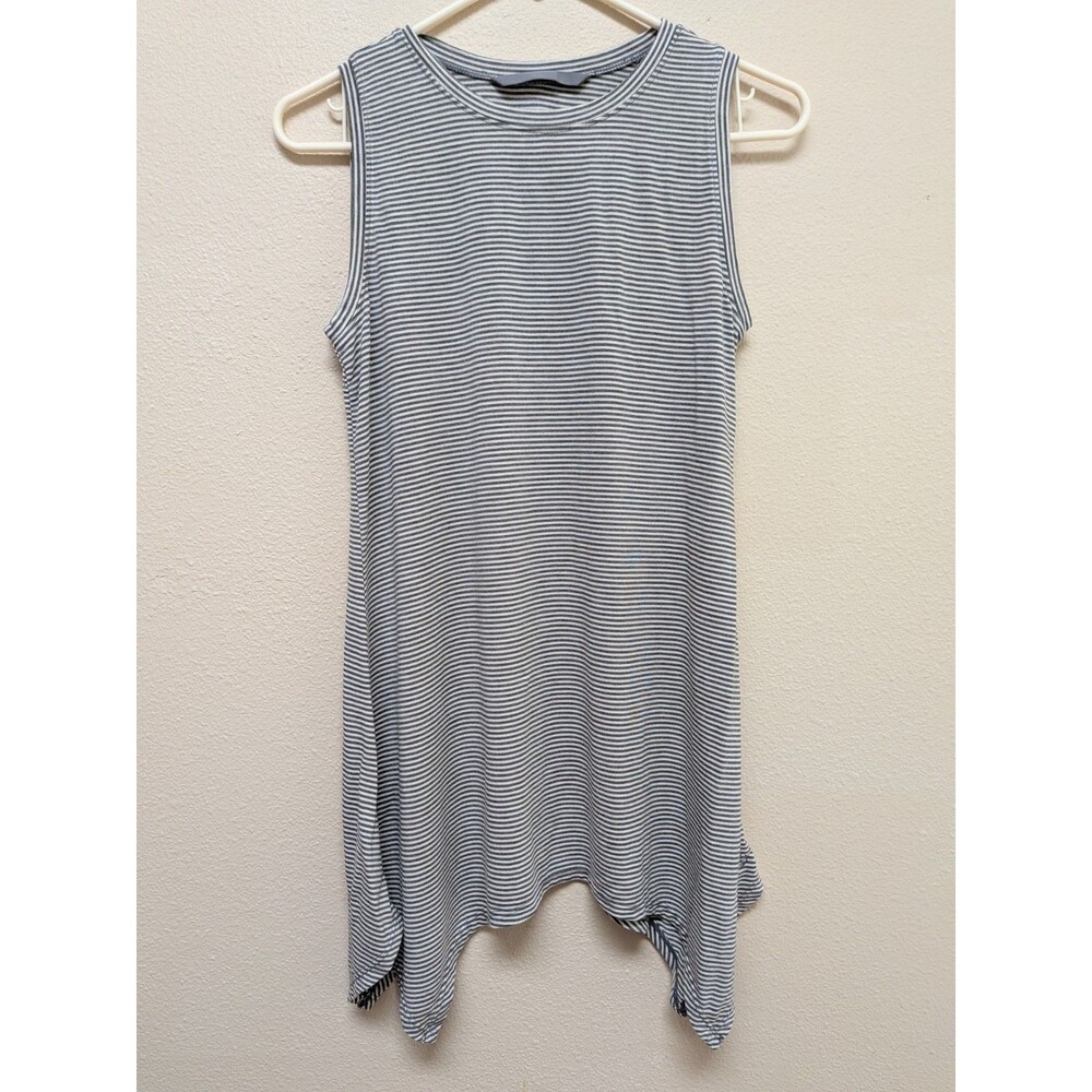 Cuddl Duds Softwear Stretch Tunic Tank Gray Striped Handkerchief Hem S